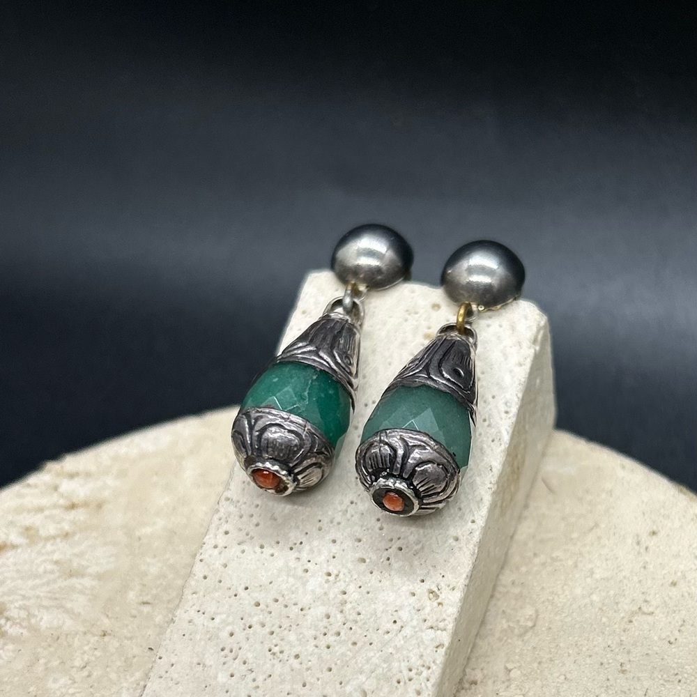 Elegant Silver and Jade Drop Earrings by Masha Archer